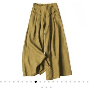 NWT Buddha Stones green linen high waisted wide leg pants with pockets